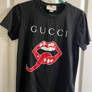 Gucci Black Tee with Red Lips Design